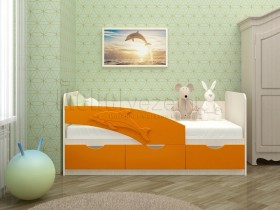 Дельфин-3 Кровать детская 3 ящика без ручек 1.6 Оранжевый глянец в Саргатском - sargatskoe.katalogmebeli.com | фото 1