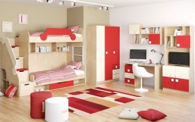 Детская комната Бэрри (Бежевый/Красный/корпус Клен) в Саргатском - sargatskoe.katalogmebeli.com | фото 2