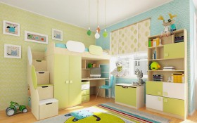 Детская комната Эппл (Зеленый/Белый/корпус Клен) в Саргатском - sargatskoe.katalogmebeli.com | фото 2
