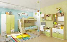 Детская комната Эппл (Зеленый/Белый/корпус Клен) в Саргатском - sargatskoe.katalogmebeli.com | фото 3