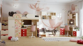 Детская комната Ретвит (Бежевый/Красный/корпус Клен) в Саргатском - sargatskoe.katalogmebeli.com | фото 3