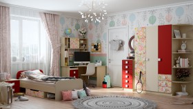 Детская комната Ретвит (Бежевый/Красный/корпус Клен) в Саргатском - sargatskoe.katalogmebeli.com | фото 5
