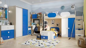 Детская комната Скай Люкс (Синий/Белый/корпус Клен) в Саргатском - sargatskoe.katalogmebeli.com | фото 5