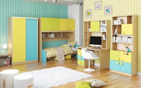 Детская комната Смайли (Желтый/Голубой/Зеленый/корпус Клен) в Саргатском - sargatskoe.katalogmebeli.com | фото 3
