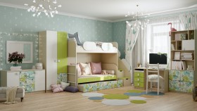 Детская комната Твит (Белый/Зеленый/корпус Клен) в Саргатском - sargatskoe.katalogmebeli.com | фото 4