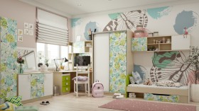 Детская комната Твит (Белый/Зеленый/корпус Клен) в Саргатском - sargatskoe.katalogmebeli.com | фото