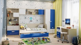 Диван-кровать Скай люкс (Синий/Белый/корпус Клен) в Саргатском - sargatskoe.katalogmebeli.com | фото 2