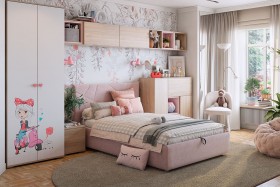 Комплект детской мебели Алина К2 Дуб мария/белый/нежно-розовый велюр в Саргатском - sargatskoe.katalogmebeli.com | фото 1
