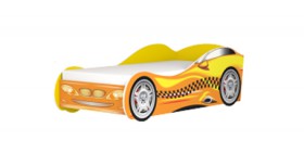 Кровать одноместная  Авто-3-2 (без матраса) с рисунком Такси Желтый в Саргатском - sargatskoe.katalogmebeli.com | фото 2
