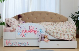Кровать детская Эльза с бортиком Принцесса Белый/Бежевый в Саргатском - sargatskoe.katalogmebeli.com | фото 1