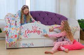 Кровать детская Эльза с бортиком Принцесса Белый/Фиолетовый в Саргатском - sargatskoe.katalogmebeli.com | фото