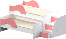 Кровать детская Матрешка выкатная с лестницей  Белый/Розовый в Саргатском - sargatskoe.katalogmebeli.com | фото 1