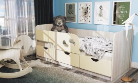 Кровать детская Минима Лего 1,86м с ящиками (дуб атланта/крем) в Саргатском - sargatskoe.katalogmebeli.com | фото