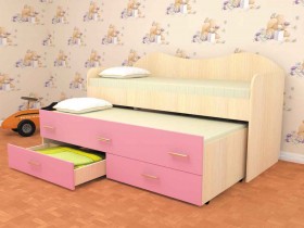 Кровать детская Нимфа двухместная 2.0 Дуб молочный/Розовый в Саргатском - sargatskoe.katalogmebeli.com | фото 1
