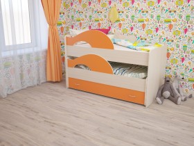 Кровать детская Радуга 1600 Млечный дуб/Оранжевый в Саргатском - sargatskoe.katalogmebeli.com | фото 1
