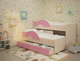 Кровать детская Радуга 1600 Млечный дуб/Розовый в Саргатском - sargatskoe.katalogmebeli.com | фото