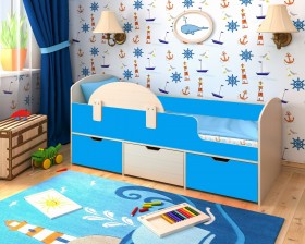 Кровать Малыш-мини с бортиком Дуб молочный/Голубой в Саргатском - sargatskoe.katalogmebeli.com | фото 1
