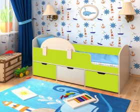 Кровать Малыш-мини с бортиком Дуб молочный/Лайм в Саргатском - sargatskoe.katalogmebeli.com | фото