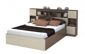 Кровать с прикроватным блоком КР 552 Спальня Basya (шимо темный/шимо светлый) в Саргатском - sargatskoe.katalogmebeli.com | фото 1