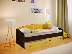 Кровать Софа-7 с мягкой спинкой (800х1900) Венге/Желтый в Саргатском - sargatskoe.katalogmebeli.com | фото