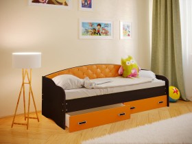 Кровать Софа-7 с мягкой спинкой (800х1900) Венге/Оранжевый в Саргатском - sargatskoe.katalogmebeli.com | фото 1