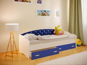 Кровать Софа-7 с мягкой спинкой со стразами (800х1900) Белый/Синий в Саргатском - sargatskoe.katalogmebeli.com | фото