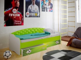 Кровать Софа-8 с мягкой спинкой фотопечать Футбол (900х1900) Белый/Лайм в Саргатском - sargatskoe.katalogmebeli.com | фото