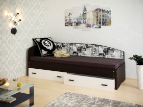 Кровать Софа-9 с мягкой спинкой с рисунком Милана (900х1900) Венге/Белый в Саргатском - sargatskoe.katalogmebeli.com | фото