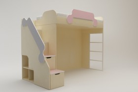 Кровать второй ярус с лестницей Грэйси (Розовый/Серый/корпус Клен) в Саргатском - sargatskoe.katalogmebeli.com | фото 2