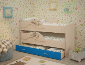 Кровать выкатная Радуга-Сафари детская 1600 Млечный дуб/Голубой в Саргатском - sargatskoe.katalogmebeli.com | фото