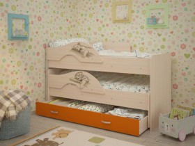 Кровать выкатная Радуга-Сафари детская 1600 Млечный дуб/Оранжевый в Саргатском - sargatskoe.katalogmebeli.com | фото 1