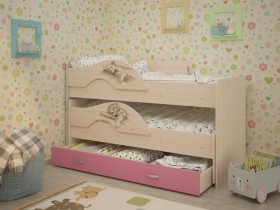 Кровать выкатная Радуга-Сафари детская 1600 Млечный дуб/Розовый в Саргатском - sargatskoe.katalogmebeli.com | фото