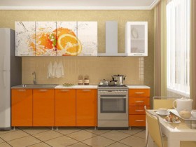 Кухонный гарнитур 1,8м Апельсин (Белый/Оранжевый металлик/Фотопечать апельсин) в Саргатском - sargatskoe.katalogmebeli.com | фото