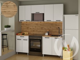 Кухня Кьяра 2.0 м с окапом (белый/карбон фарфор/26мм/дуб вотан) в Саргатском - sargatskoe.katalogmebeli.com | фото