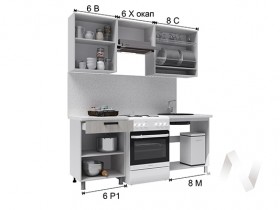 Кухня Салли 2.0 м с окапом (белый/сандал белый, серый/26 мм/дуб вотан) в Саргатском - sargatskoe.katalogmebeli.com | фото 3