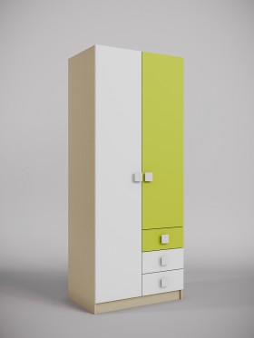Шкаф 2-х створчатый с ящиками Эппл (Зеленый/Белый/корпус Клен) в Саргатском - sargatskoe.katalogmebeli.com | фото