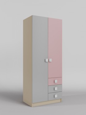 Шкаф 2-х створчатый с ящиками Грэйси (Розовый/Серый/корпус Клен) в Саргатском - sargatskoe.katalogmebeli.com | фото