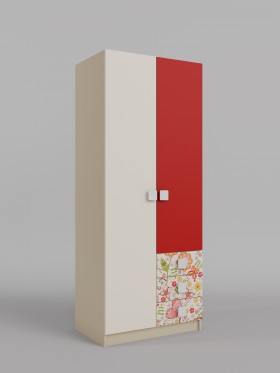 Шкаф 2-х створчатый с ящиками Ретвит (Бежевый/Красный/корпус Клен) в Саргатском - sargatskoe.katalogmebeli.com | фото 1