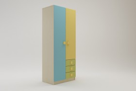 Шкаф 2-х створчатый с ящиками Смайли (Желтый/Голубой/Зеленый/корпус Клен) в Саргатском - sargatskoe.katalogmebeli.com | фото