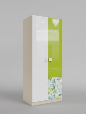 Шкаф 2-х створчатый с ящиками Твит (Белый/Зеленый/корпус Клен) в Саргатском - sargatskoe.katalogmebeli.com | фото