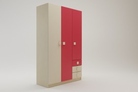 Шкаф 3-х створчатый с ящиками Бэрри (Бежевый/Красный/корпус Клен) в Саргатском - sargatskoe.katalogmebeli.com | фото