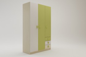 Шкаф 3-х створчатый с ящиками Эппл (Зеленый/Белый/корпус Клен) в Саргатском - sargatskoe.katalogmebeli.com | фото 2
