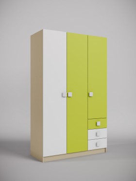 Шкаф 3-х створчатый с ящиками Эппл (Зеленый/Белый/корпус Клен) в Саргатском - sargatskoe.katalogmebeli.com | фото 1