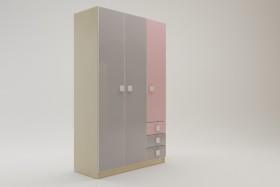Шкаф 3-х створчатый с ящиками Грэйси (Розовый/Серый/корпус Клен) в Саргатском - sargatskoe.katalogmebeli.com | фото 2
