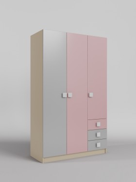Шкаф 3-х створчатый с ящиками Грэйси (Розовый/Серый/корпус Клен) в Саргатском - sargatskoe.katalogmebeli.com | фото
