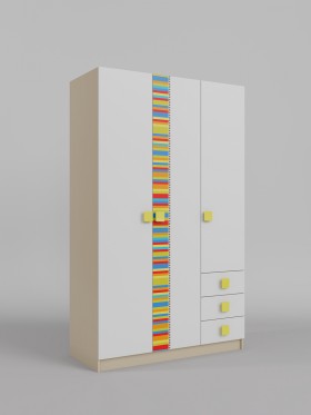Шкаф 3-х створчатый с ящиками Клаксон без машинок (Белый/корпус Клен) в Саргатском - sargatskoe.katalogmebeli.com | фото