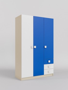 Шкаф 3-х створчатый с ящиками Скай (Синий/Белый/корпус Клен) в Саргатском - sargatskoe.katalogmebeli.com | фото