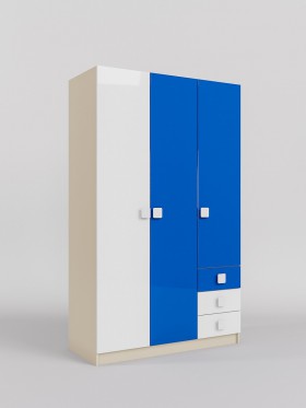 Шкаф 3-х створчатый с ящиками Скай люкс (Синий/Белый/корпус Клен) в Саргатском - sargatskoe.katalogmebeli.com | фото 1