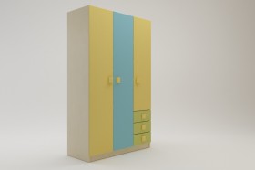 Шкаф 3-х створчатый с ящиками Смайли (Желтый/Голубой/Зеленый/корпус Клен) в Саргатском - sargatskoe.katalogmebeli.com | фото 1