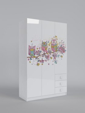 Шкаф 3-х створчатый с ящиками Совушки (Белый/корпус Выбеленное дерево) в Саргатском - sargatskoe.katalogmebeli.com | фото